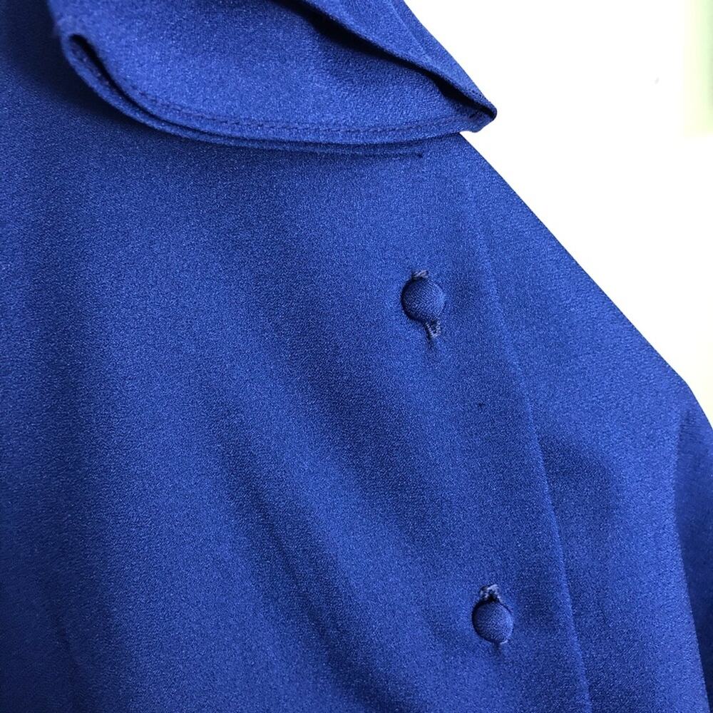 Vintage Dog Ear Collar Union Made Button Down Top Cascade Ruffle Midnight Blue - Picture 11 of 12